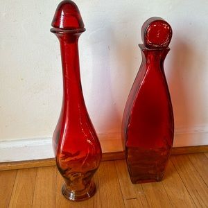 Set of decorative decanters, bright red and orange!